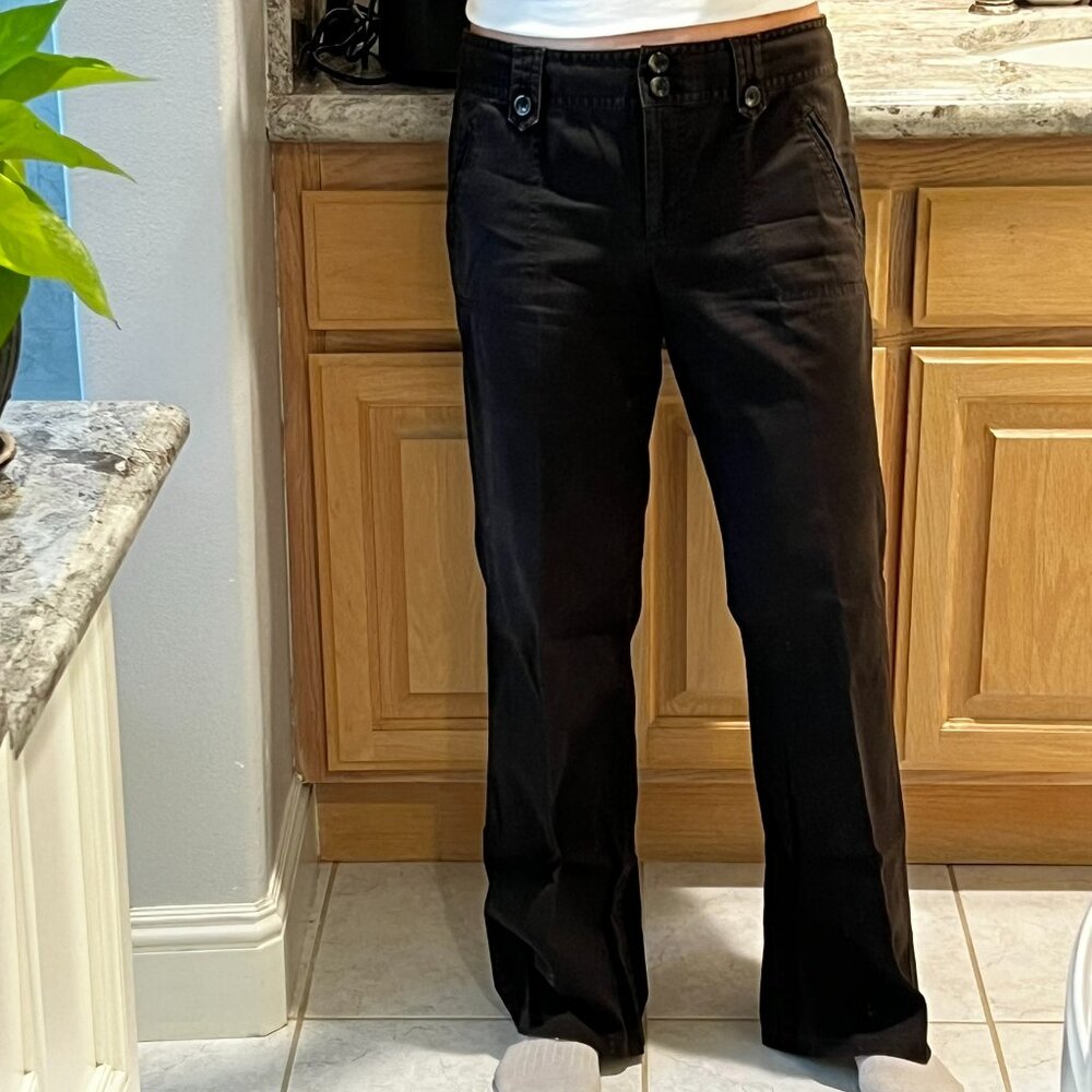 Ann Taylor Women's Cotton Mid High Rise Washed Black Wide Leg Utility Pants 10